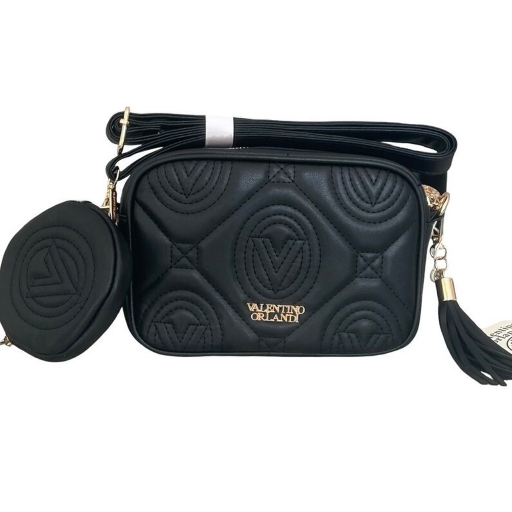 🖤 NWT Valentino Orlandi Black Quilted Crossbody & Camera Bag  + Change Purse🖤 - Picture 4 of 9